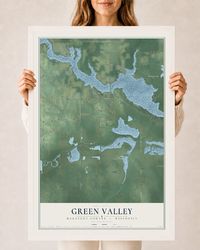 Map of Green Valley, Marathon County, Wisconsin, 24 x 36 inch print in a white wood frame