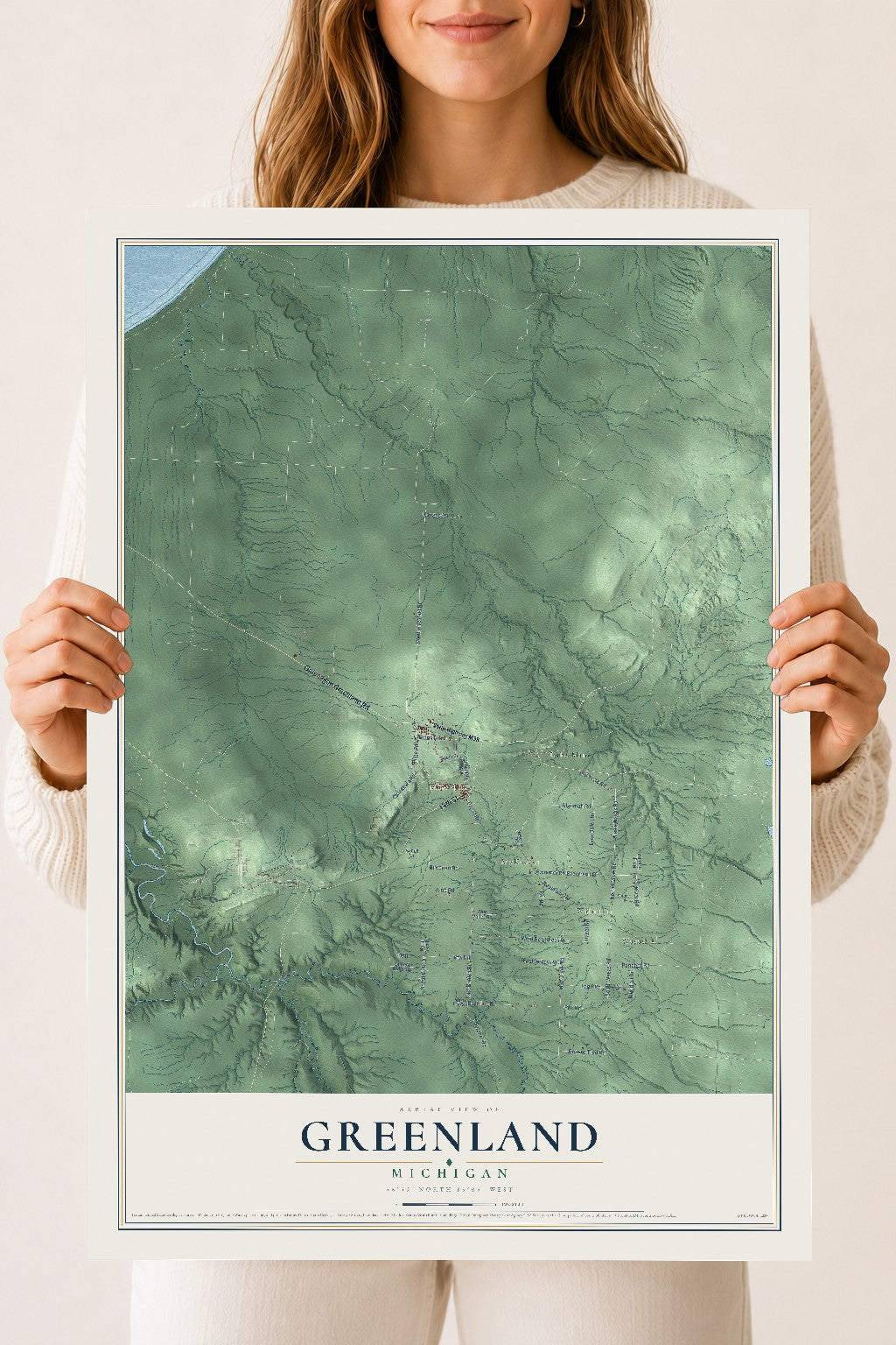 Map of Greenland, Michigan, 18 x 24 inch unframed archival matte print