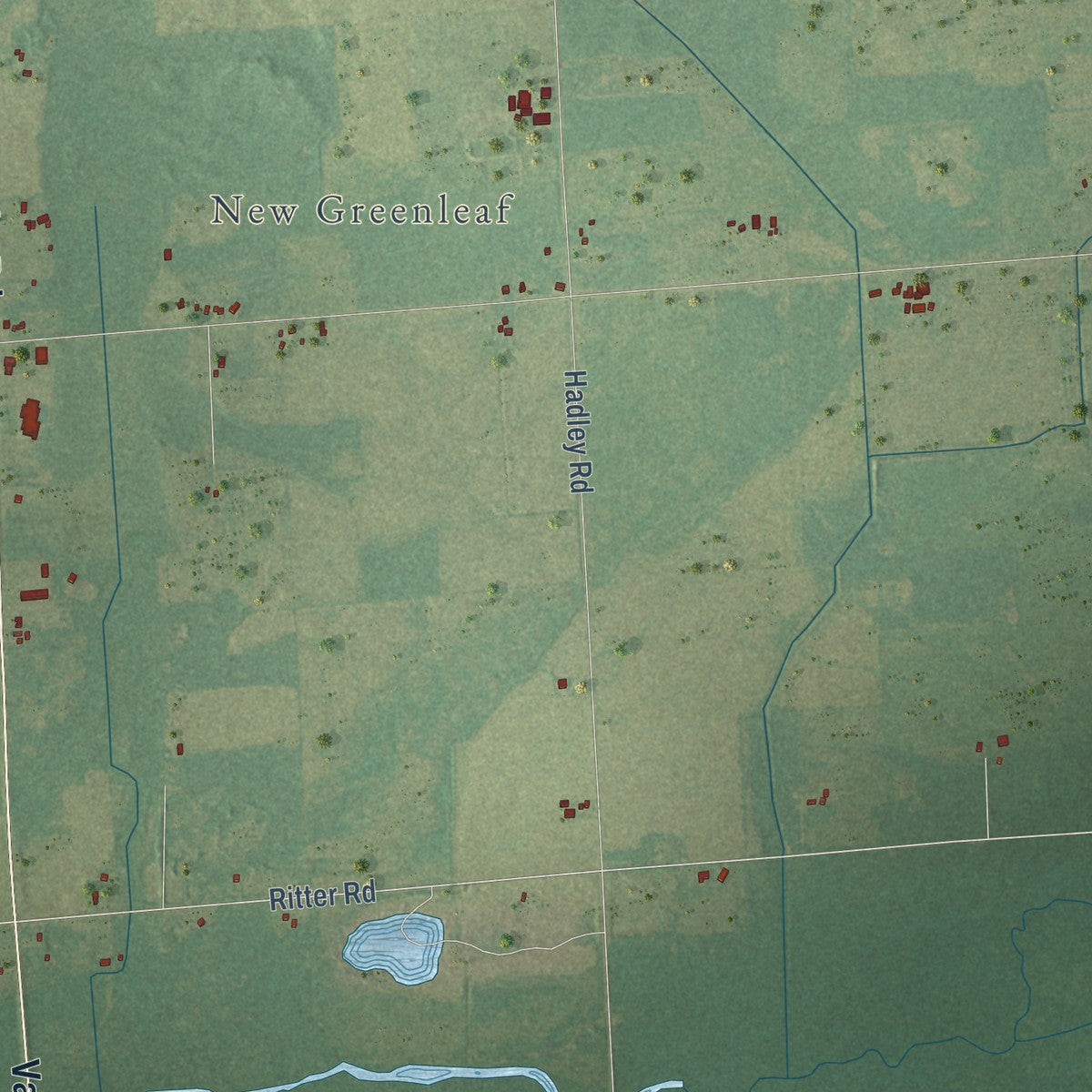 Second close-up of the map of Greenleaf, Michigan print showing more streets and buildings