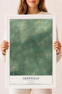 Map of Greenleaf, Michigan, 18 x 24 inch print in a white wood frame