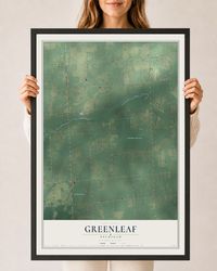Map of Greenleaf, Michigan, 24 x 36 inch print in a black wood frame