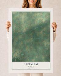 Map of Greenleaf, Michigan, 24 x 36 inch print in a white wood frame