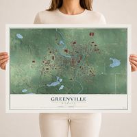Map of Greenville, Michigan, 18 x 24 inch unframed archival matte print
