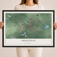 Map of Greenville, Michigan, 18 x 24 inch print in a black wood frame