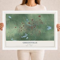 Map of Greenville, Michigan, 18 x 24 inch print in a white wood frame