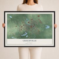 Map of Greenville, Michigan, 24 x 36 inch print in a black wood frame