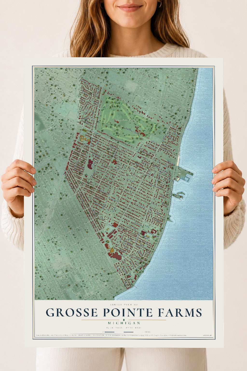 Map of Grosse Pointe Farms, Michigan, 18 x 24 inch unframed archival matte print