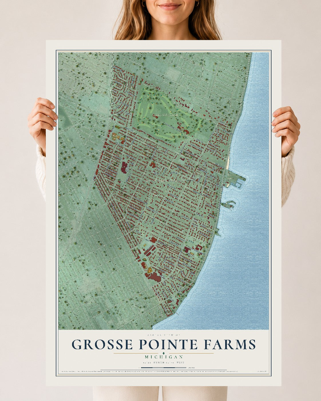Map of Grosse Pointe Farms, Michigan, 24 x 36 inch unframed archival matte print