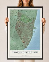 Map of Grosse Pointe Farms, Michigan, 24 x 36 inch print in a black wood frame