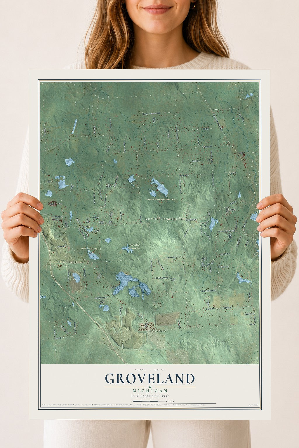 Map of Groveland, Michigan, 18 x 24 inch unframed archival matte print