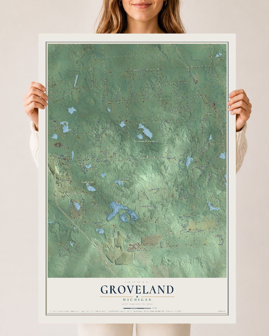 Map of Groveland, Michigan, 24 x 36 inch unframed archival matte print