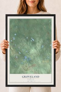 Map of Groveland, Michigan, 18 x 24 inch print in a black wood frame