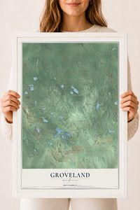 Map of Groveland, Michigan, 18 x 24 inch print in a white wood frame