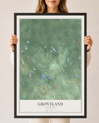 Map of Groveland, Michigan, 24 x 36 inch print in a black wood frame