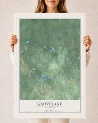 Map of Groveland, Michigan, 24 x 36 inch print in a white wood frame
