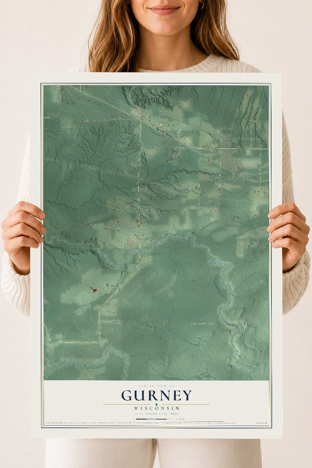 Map of Gurney, Wisconsin, 18 x 24 inch unframed archival matte print