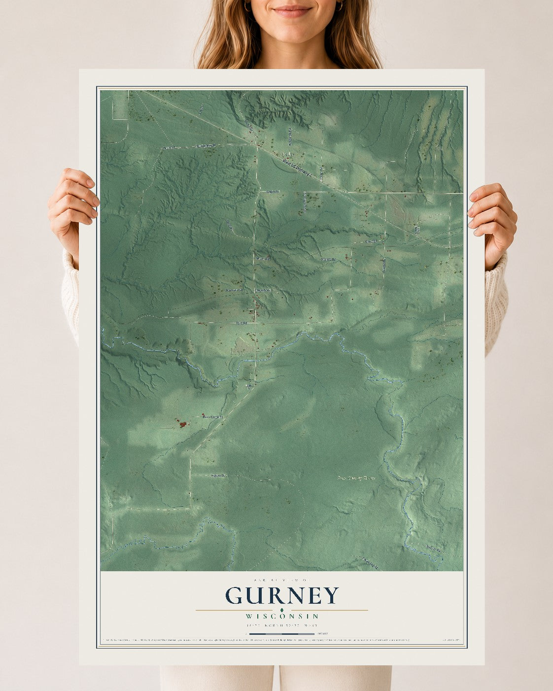Map of Gurney, Wisconsin, 24 x 36 inch unframed archival matte print