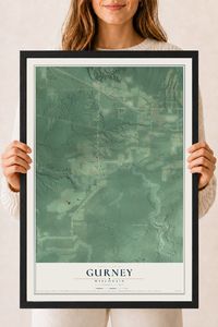 Map of Gurney, Wisconsin, 18 x 24 inch print in a black wood frame