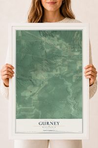 Map of Gurney, Wisconsin, 18 x 24 inch print in a white wood frame