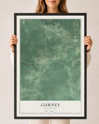Map of Gurney, Wisconsin, 24 x 36 inch print in a black wood frame