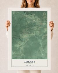 Map of Gurney, Wisconsin, 24 x 36 inch print in a white wood frame