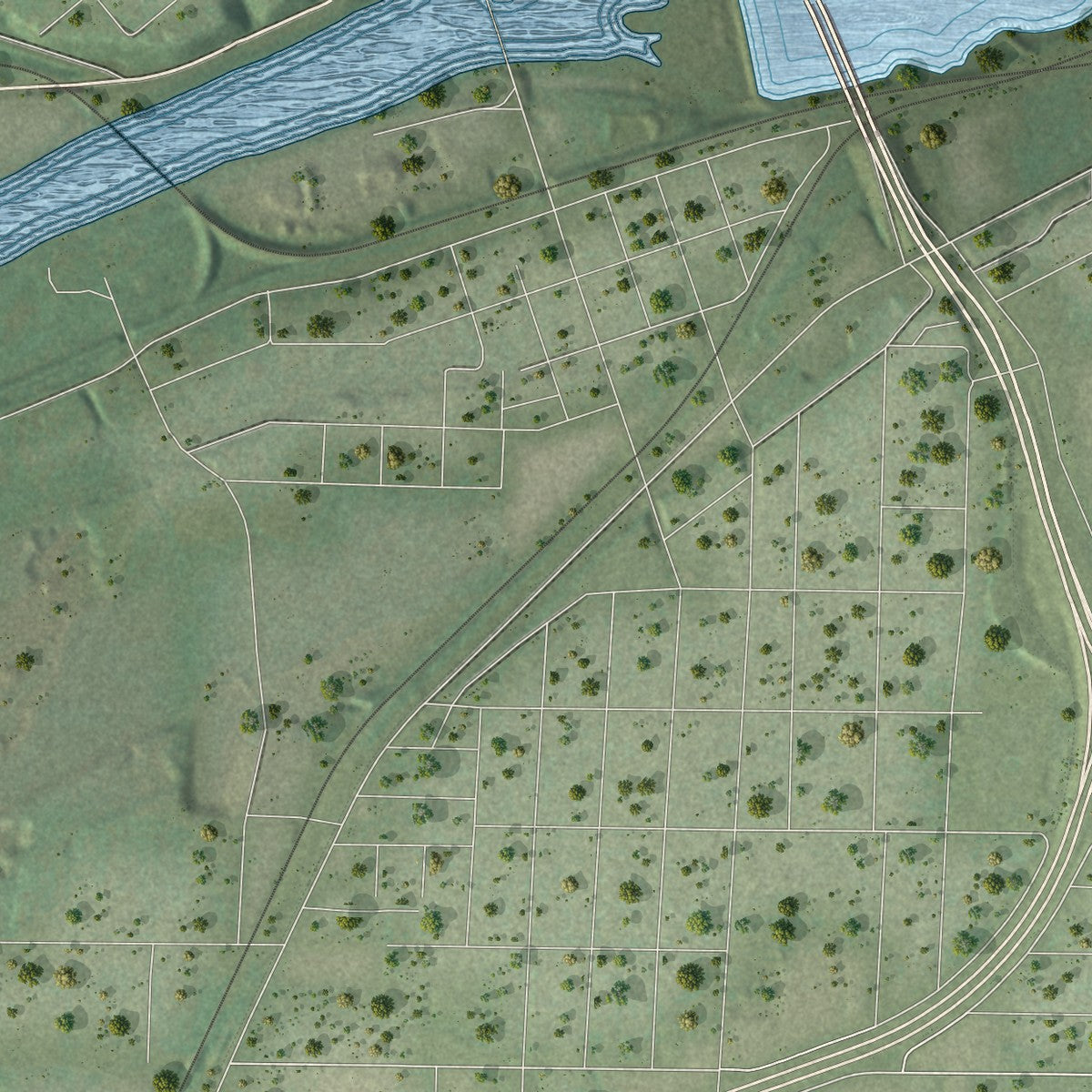 Close-up of the map of Hallie, Wisconsin print showing street and building detail