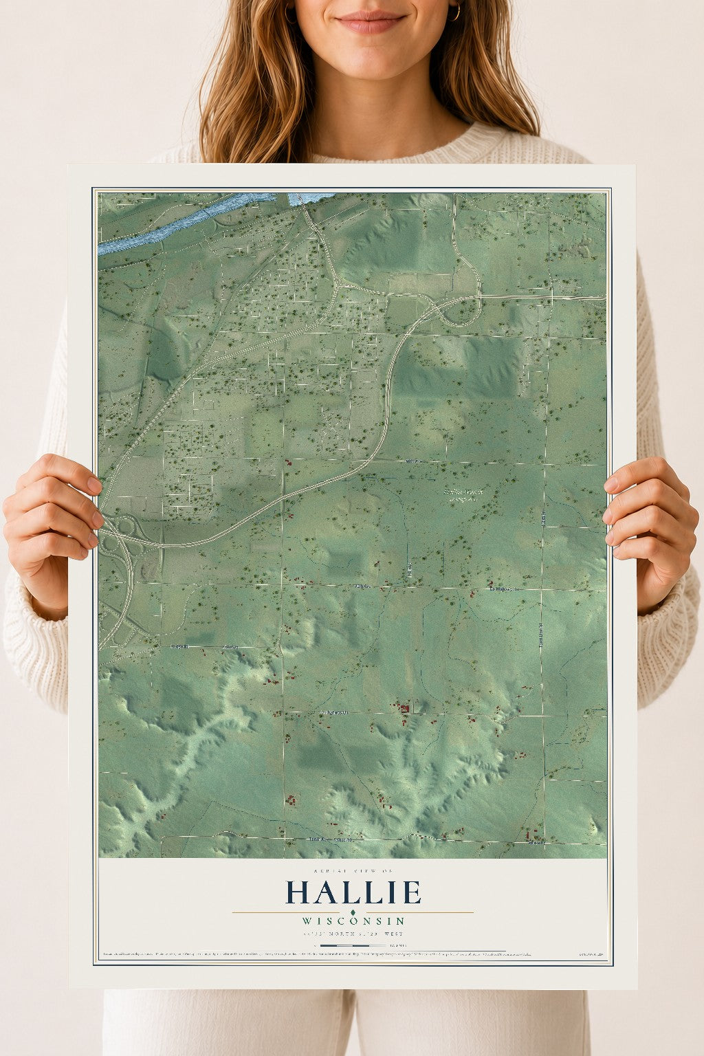 Map of Hallie, Wisconsin, 18 x 24 inch unframed archival matte print