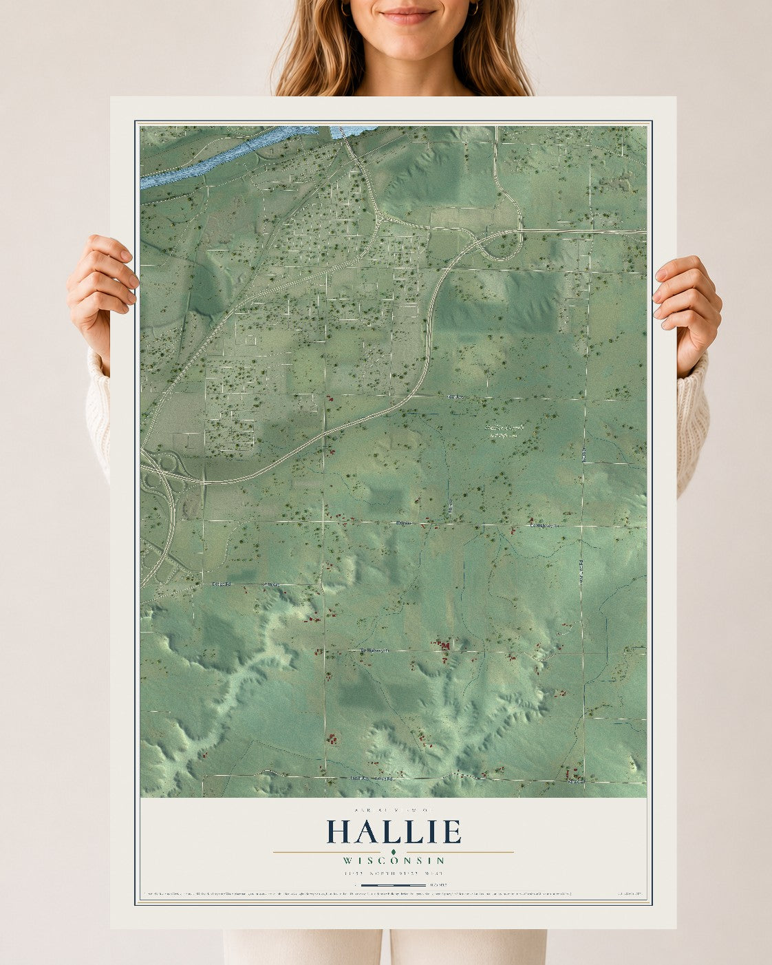 Map of Hallie, Wisconsin, 24 x 36 inch unframed archival matte print