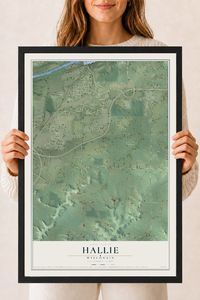 Map of Hallie, Wisconsin, 18 x 24 inch print in a black wood frame