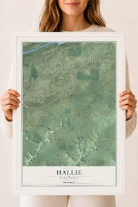 Map of Hallie, Wisconsin, 18 x 24 inch print in a white wood frame