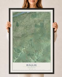 Map of Hallie, Wisconsin, 24 x 36 inch print in a black wood frame