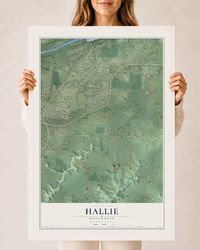 Map of Hallie, Wisconsin, 24 x 36 inch print in a white wood frame