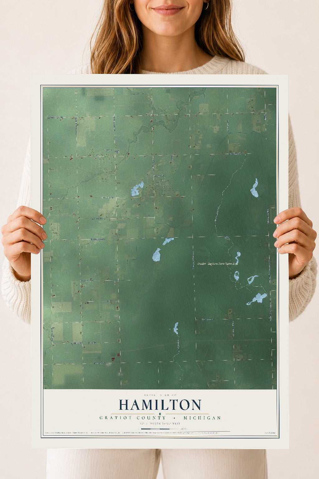 Map of Hamilton, Gratiot County, Michigan, 18 x 24 inch unframed archival matte print