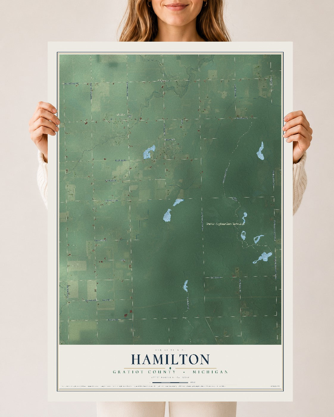 Map of Hamilton, Gratiot County, Michigan, 24 x 36 inch unframed archival matte print