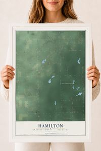 Map of Hamilton, Gratiot County, Michigan, 18 x 24 inch print in a white wood frame