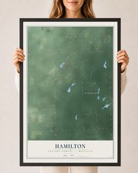 Map of Hamilton, Gratiot County, Michigan, 24 x 36 inch print in a black wood frame