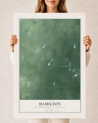 Map of Hamilton, Gratiot County, Michigan, 24 x 36 inch print in a white wood frame