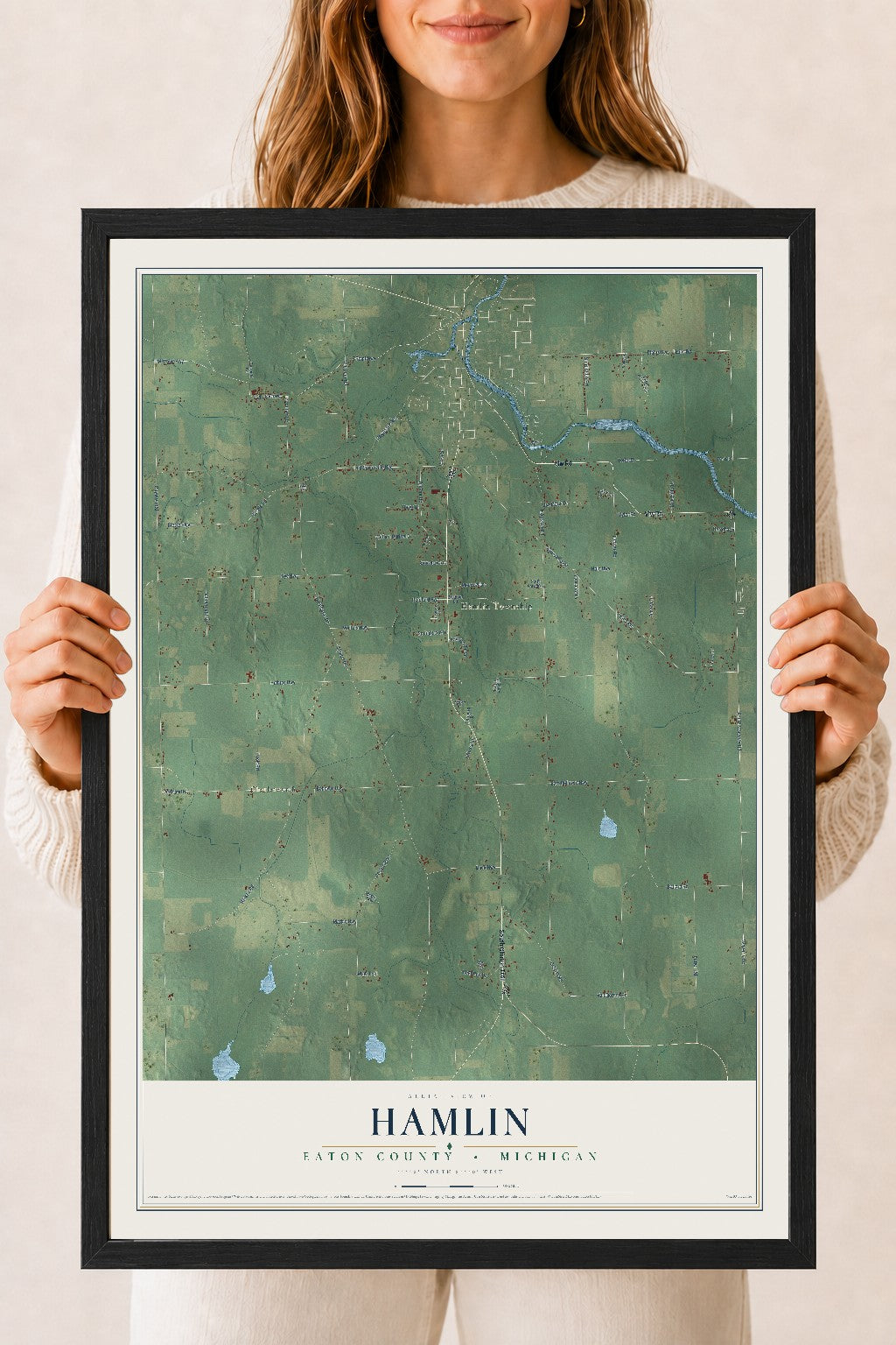 Map of Hamlin, Eaton County, Michigan, 18 x 24 inch print in a black wood frame