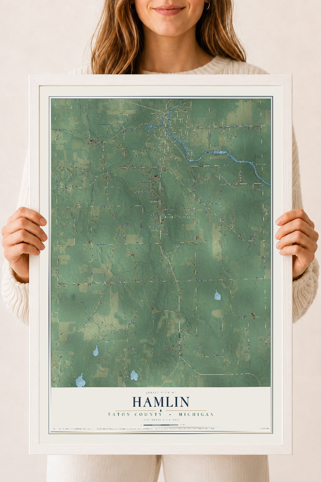 Map of Hamlin, Eaton County, Michigan, 18 x 24 inch print in a white wood frame