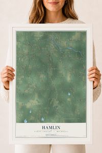 Map of Hamlin, Eaton County, Michigan, 18 x 24 inch print in a white wood frame