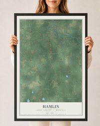 Map of Hamlin, Eaton County, Michigan, 24 x 36 inch print in a black wood frame