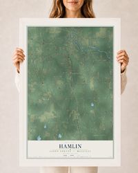 Map of Hamlin, Eaton County, Michigan, 24 x 36 inch print in a white wood frame