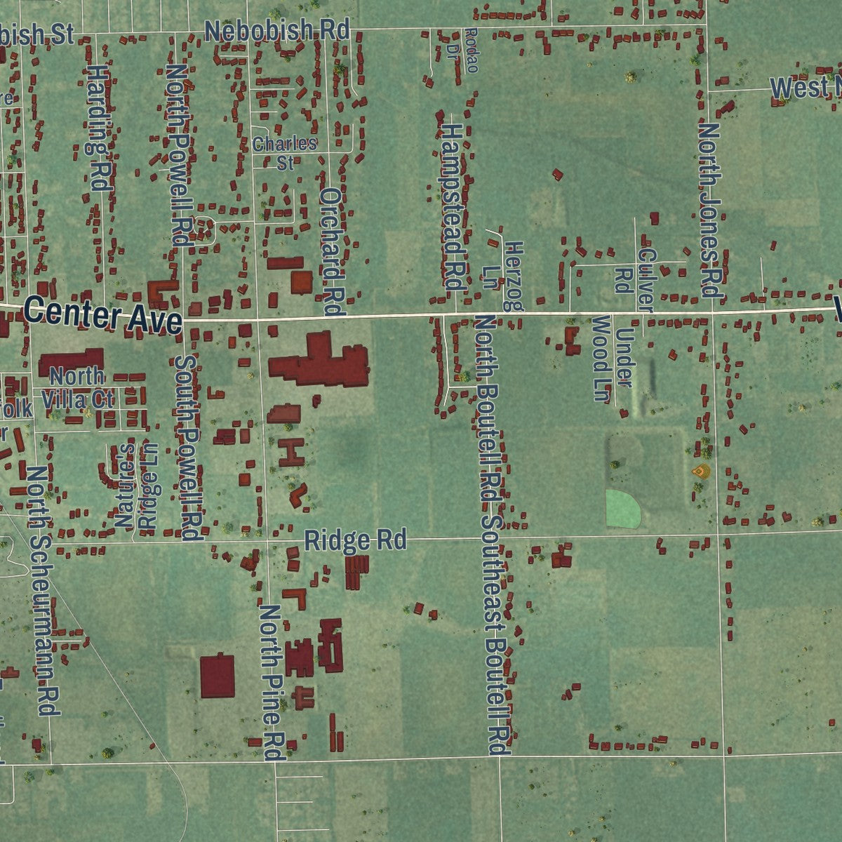 Close-up of the map of Hampton, Michigan print showing street and building detail