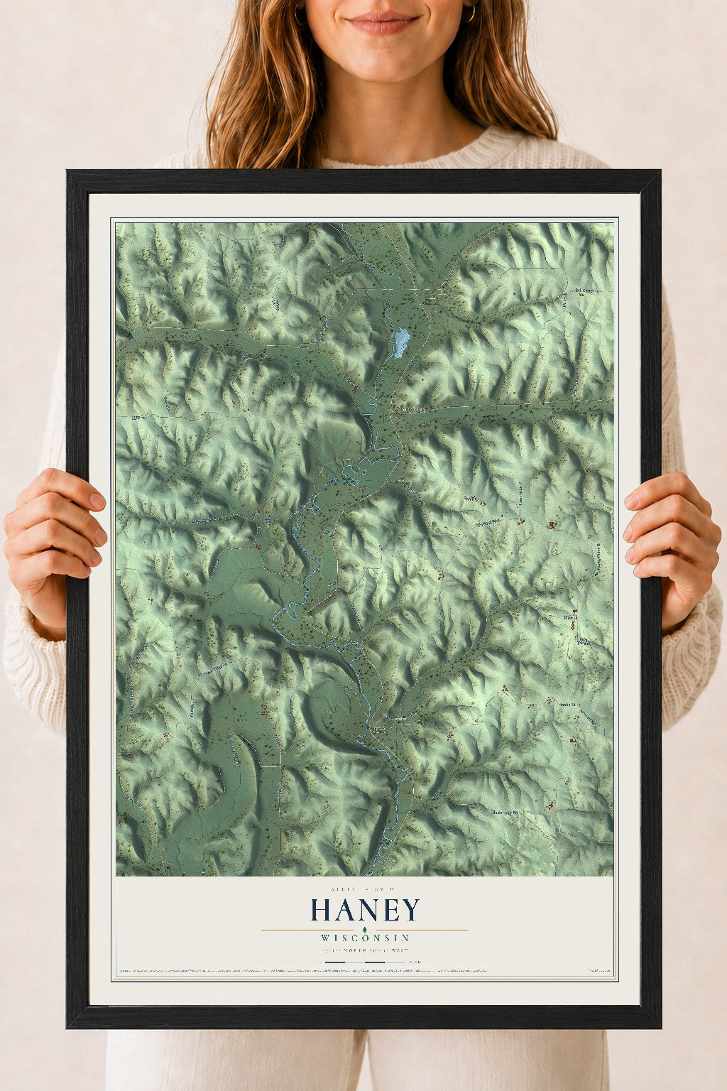 Map of Haney, Wisconsin, 18 x 24 inch print in a black wood frame