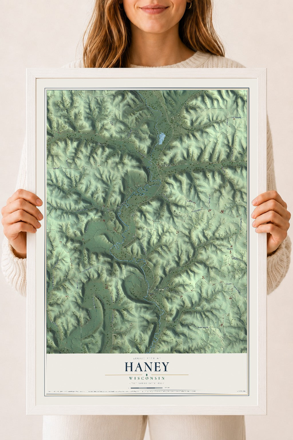 Map of Haney, Wisconsin, 18 x 24 inch print in a white wood frame