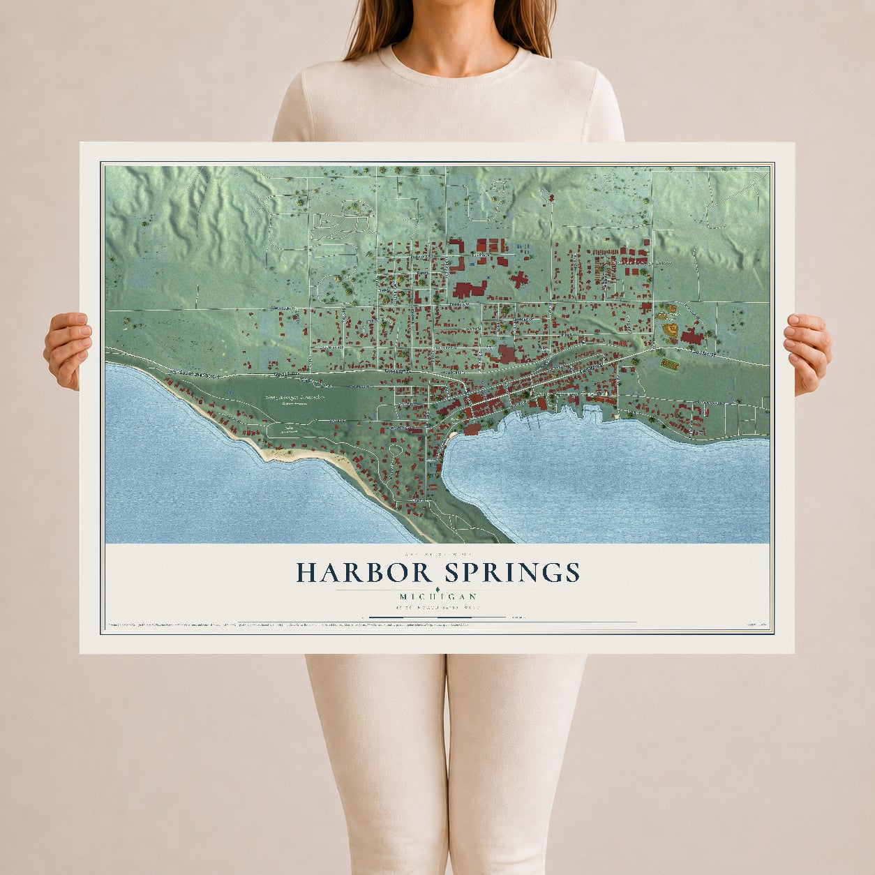 Map of Harbor Springs, Michigan, 24 x 36 inch unframed archival matte print