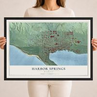 Map of Harbor Springs, Michigan, 18 x 24 inch print in a black wood frame