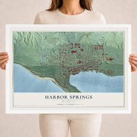 Map of Harbor Springs, Michigan, 18 x 24 inch print in a white wood frame
