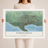 Map of Harbor Springs, Michigan, 24 x 36 inch print in a white wood frame