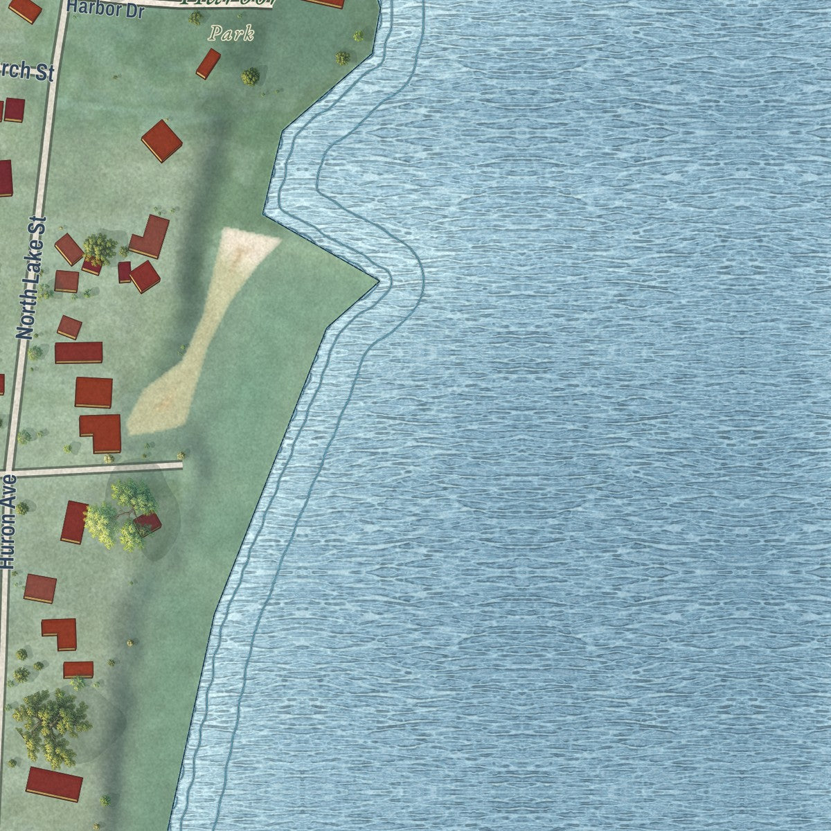 Second close-up of the map of Harrisville, Michigan print showing more streets and buildings